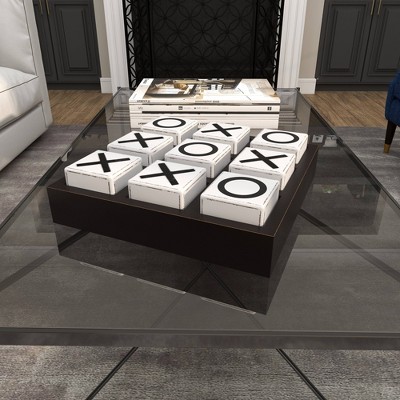 Sophisticated Black Wood Tic Tac Toe Game Set 14" with White Pieces