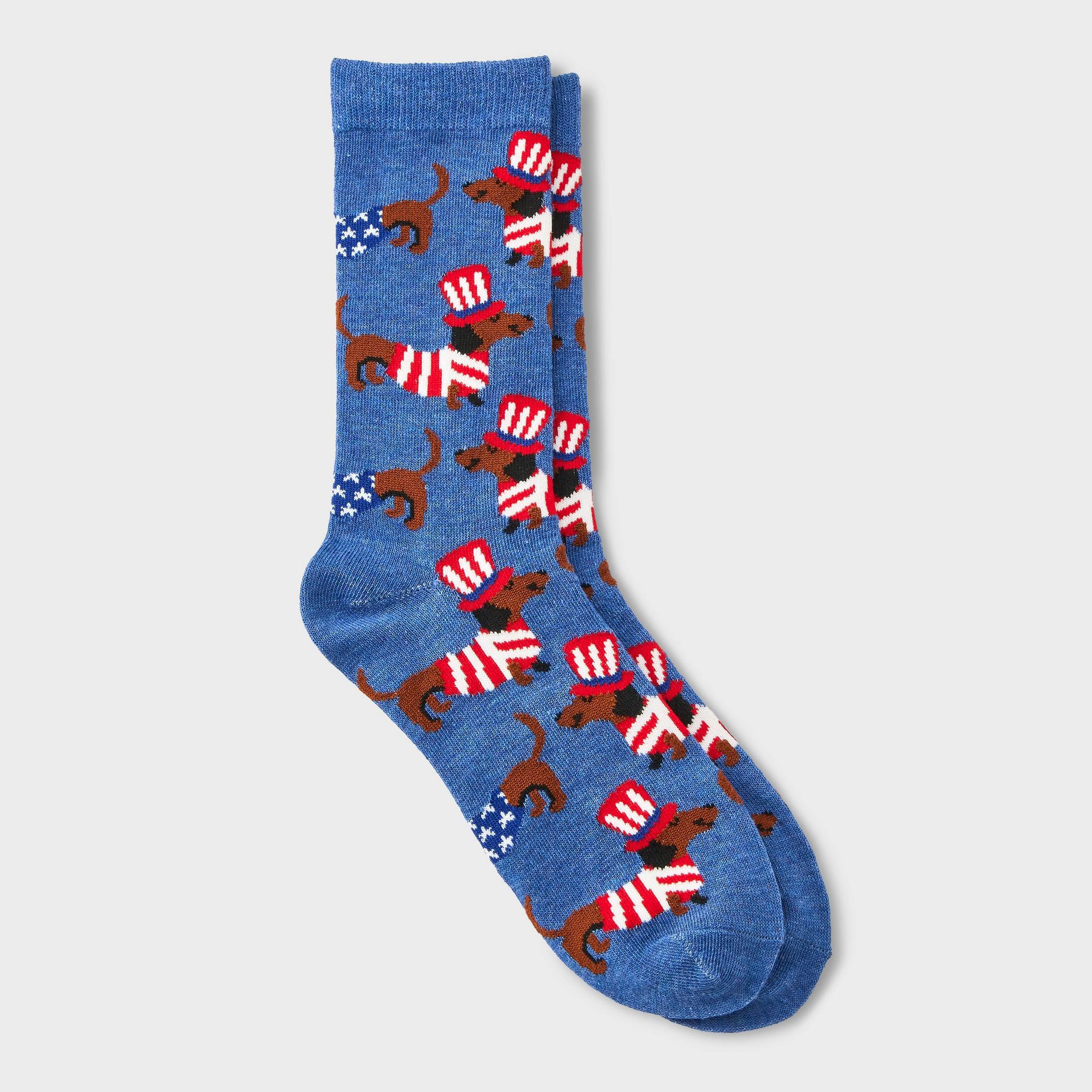 Women's Patriotic Dachshunds Crew Socks - Denim Heather 4-10