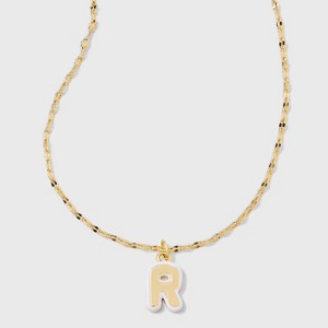 14K Gold Dipped Enamel "R" Initial Pendant Necklace - A New Day™ Gold/White - 1 of 4