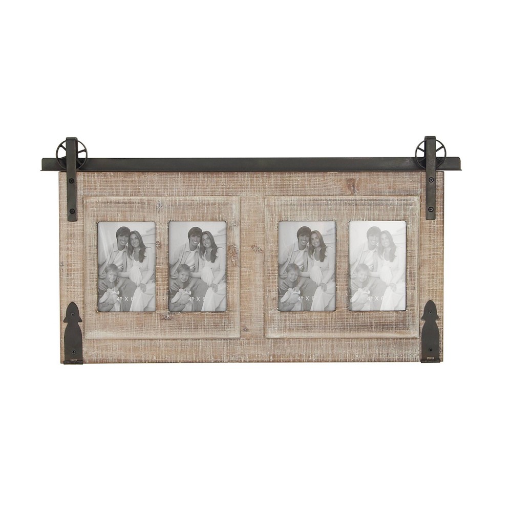 Photos - Photo Frame / Album 4" x 6" Wood 4 Slot Wall Photo Frame with Metal Accent Brown - Olivia & Ma