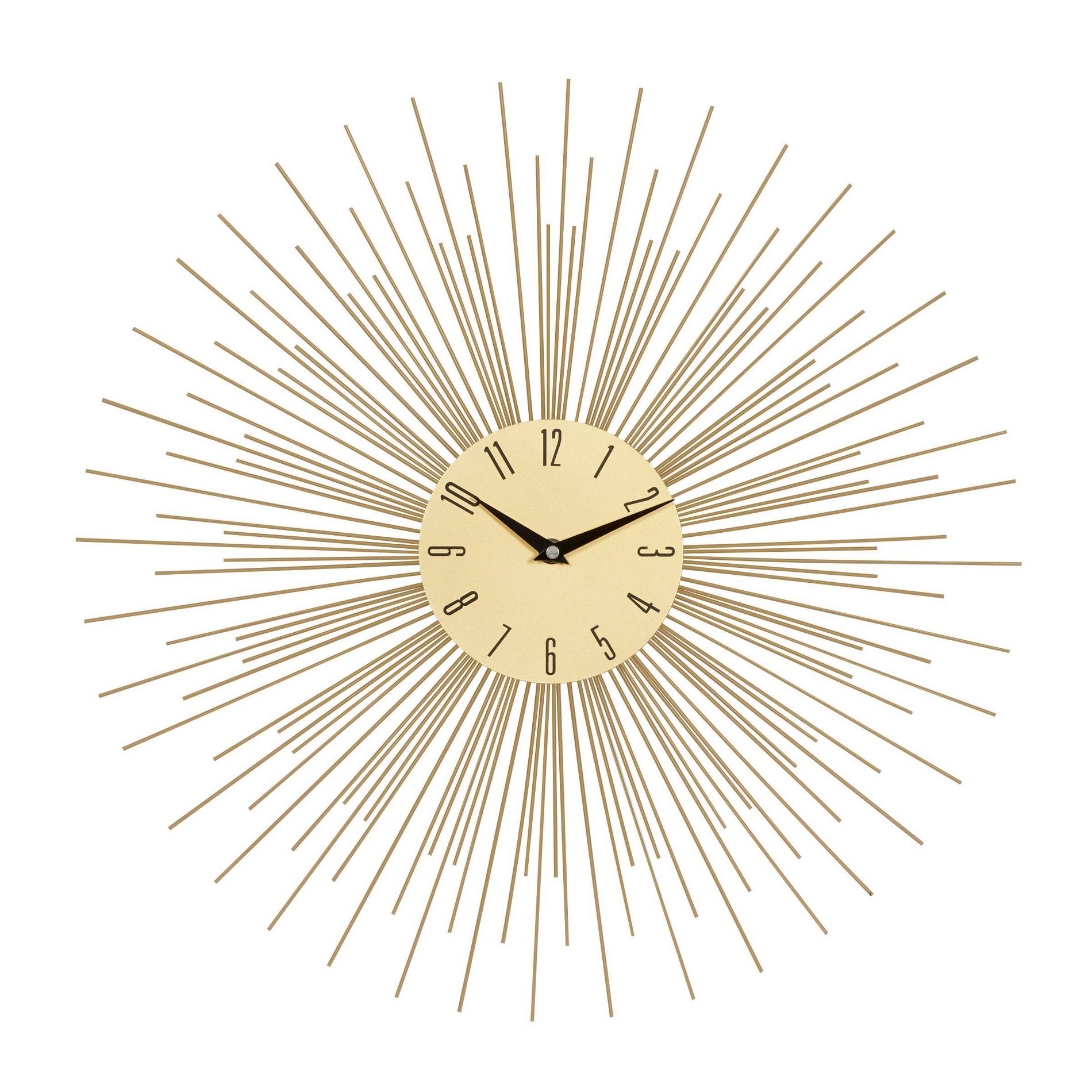 19"x19" Metal Starburst Wall Clock Gold - Olivia & May: Silent, Contemporary Decor