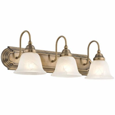 Belmont Antique Brass 3-Light Vanity with White Alabaster Glass