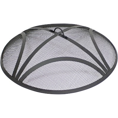 Sunnydaze Outdoor Heavy-Duty Reinforced Steel Round Fire Pit Spark Screen with Ring Handle - 30" - Black