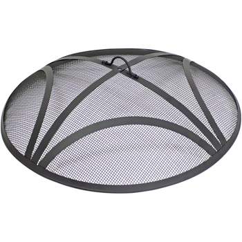 Sunnydaze Outdoor Heavy-Duty Reinforced Steel Round Fire Pit Spark Screen with Ring Handle - Black
