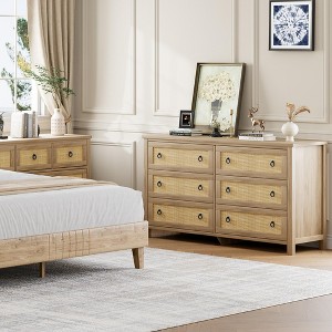 COZONY 47" Rattan Dresser, 6-Drawer Wood Chest, Large Storage Cabinet & TV Stand - 1 of 4