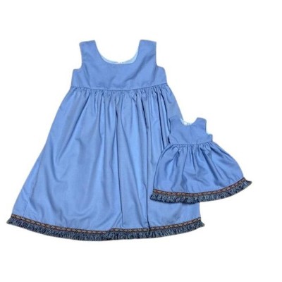 Size 6 Matching Girl And Doll Blue Sleeveless Dress