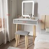 Okak 3-in-1 Flip-Top Vanity Desk with Power Outlets, Compact Makeup Table with LED Mirror, Cushioned Stool & Wood for Apartments - 2 of 4