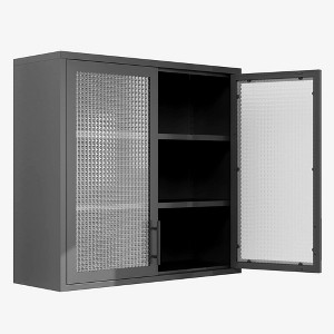 30 In. Retro Style Wall Mounted Cabinet Table-Top Storage Cabinet with Hazy Glass Doors and 2 Adjustable Shelves - 1 of 4