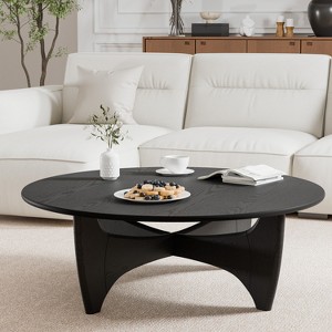 Wooakway 38" Modern Round Wood Coffee Table with Cross Legs Cocktail Table Center Table for Living Room - 1 of 4