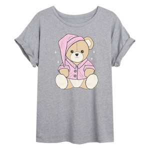 Women's - Instant Message - Teddy Bear In PJs Oversized Graphic T-Shirt - 1 of 4