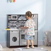 Qaba 2Pcs Kids Play Kitchen Set with Lights Sounds, Kids Kitchen Playset  with Stool, Oven, Coffee Maker, Ice Maker, Washing Machine, Microwave,  Range Hood, Refrigerator, Sink, Utensils, White