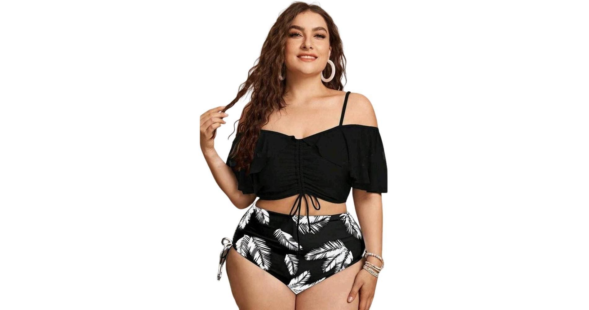 Clearlove Women's Plus Size Swimwear Two Piece High Waist Swimsuit Bathing Suits