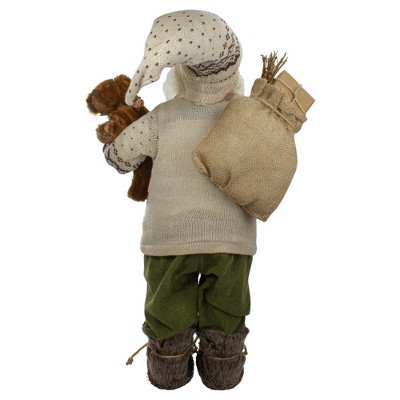 24" Beige and Green Plastic Santa Figurine with Lantern