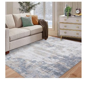 Gray-2*6 feet  Modern Abstract Living Room Rug Machine Washable Soft Carpet Non Slip Non Shedding Ultra Thin Pet Friendly Soft Indoor Foldable Floor - 1 of 4