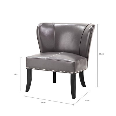 Elegant Gray Faux Leather Armless Accent Chair with Silver Nailhead Trim