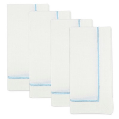 Aqua Embroidered Line Design Dinner Napkins Set of 4
