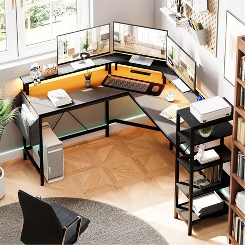 L Shaped Desk With Power Outlets & Led Lights : Target
