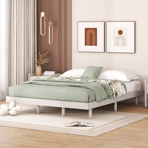 Modern Full-Size Floating Platform Bed Frame in Grey Color Scheme - 1 of 4