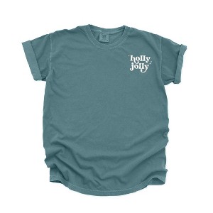 Simply Sage Market Women's Embroidered Whimsical Holly Jolly Stars Short Sleeve Garment Dyed Tee - 1 of 4