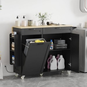 Kitchen Island Cart with Trash Can, Kitchen Island with Drop Leaf, Kitchen Rolling Island with Towel Rack, Trash Can Mobile Island Table for Kitchen - 1 of 4