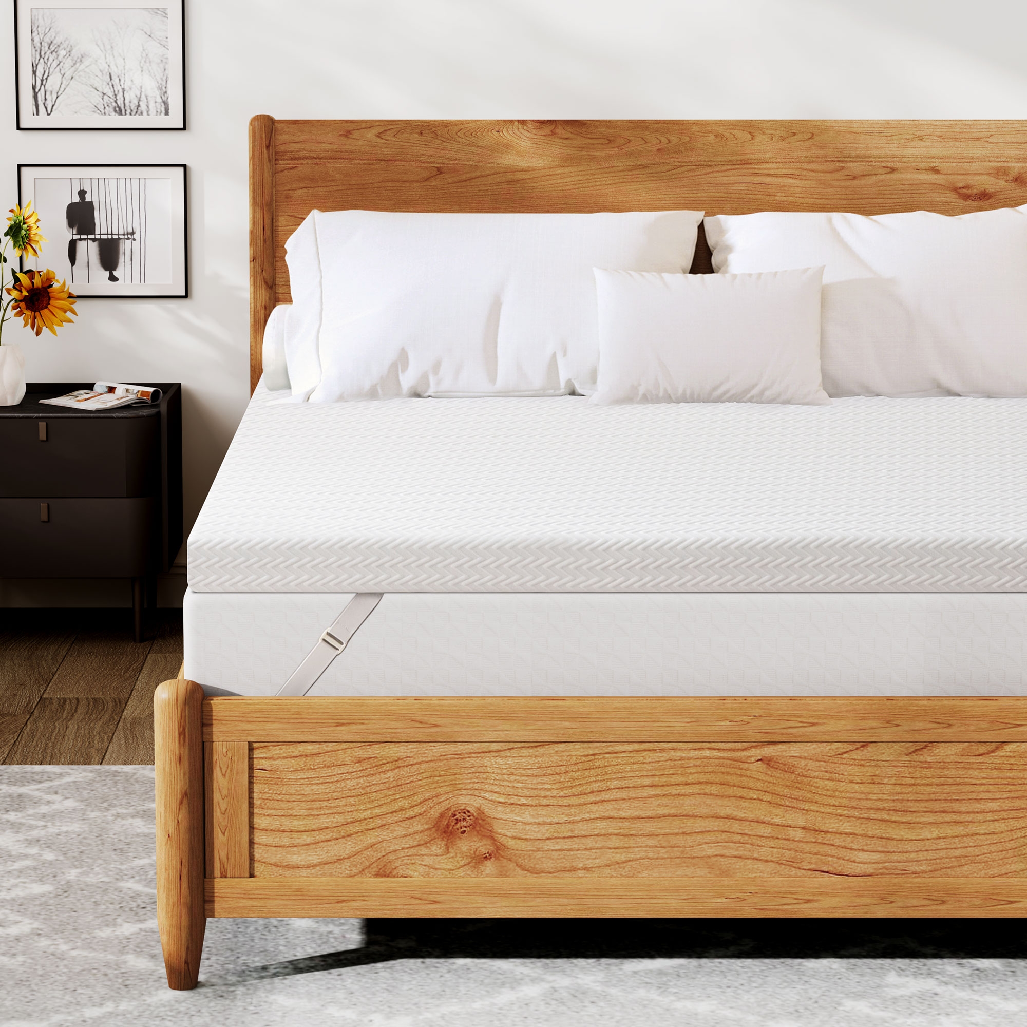 3 Inch Cooling Gel Memory Foam Mattress Topper, CertiPUR-US & Oeko-Tex Certified, High-Density & Breathable with Removable Cover for Pain Relief