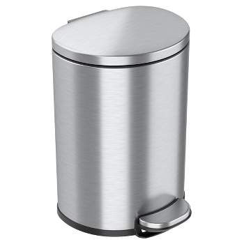 iTouchless Step Pedal Bathroom Trash Can with AbsorbX Odor Filter and Removable Inner Bucket 3 Gallon Semi-Round Stainless Steel