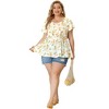 Agnes Orinda Women's Plus Size Floral Blouse Flare Sleeve Sweetheart Neck Elastic Waist Peplum Top - 3 of 4
