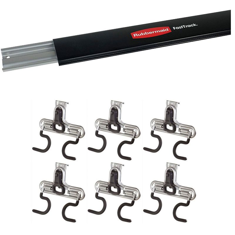 Rubbermaid Fast Track 48 Inch Steel Wall Mounted Storage Rail & S Hooks (6 Pack), 1 of 6