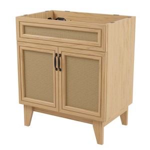 JONATHAN Y VAN1008 Javer 20 in. W x 18 in. D x 33 in. H Rattan Modern Farmhouse 2-Shelf Bath Vanity Cabinet Only (Sink Basin not Included), Oak - 1 of 4