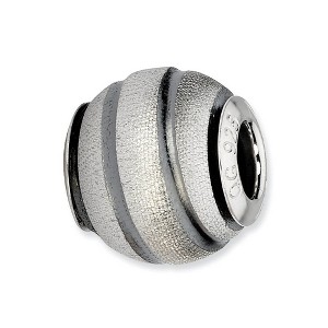 Black Bow Jewelry Sterling Silver Grey Grooved Laser Cut Bead Charm - 1 of 3