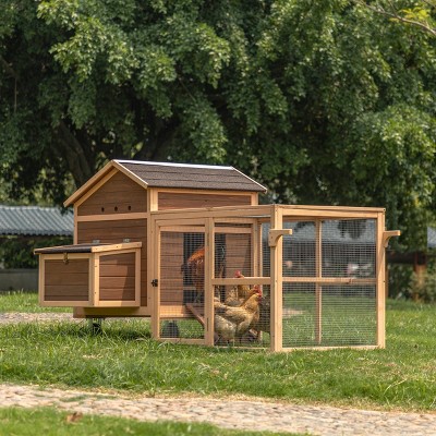 LAOTIES Mobile Chicken Coop With Wheels,Large Weatherproof Wooden Hen House For 4-7 Chickens