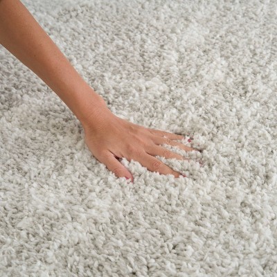 Ivory Grey Abstract Shag Synthetic Rectangular Rug 3'11" x 5'11"