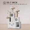 Modern 2-in-1 Cat Tree & Hidden Litter Box Enclosure – Wooden Tower with Condo, Hammock, Scratching Post, Plush Perch & Removable Pompoms - 2 of 4