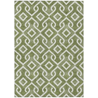 Olive Green And Ivory Geometric Washable Indoor Outdoor Area Rug