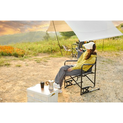 PAGED Camping Chairs with Solid Armrests and Drink Holder,Outdoor Portable Chairs with Comfortable Backrest,Folding Rocking Chair for Lawn