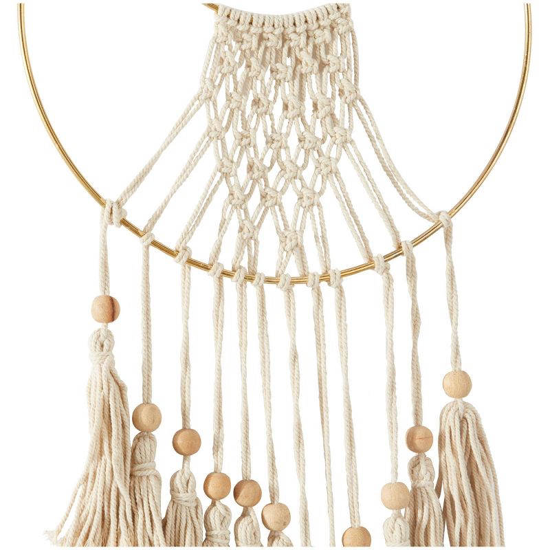 Cotton Macrame Handmade Wall Decor with Wood Beads and Gold Circular Frame Cream - Olivia &#38; May, 5 of 6