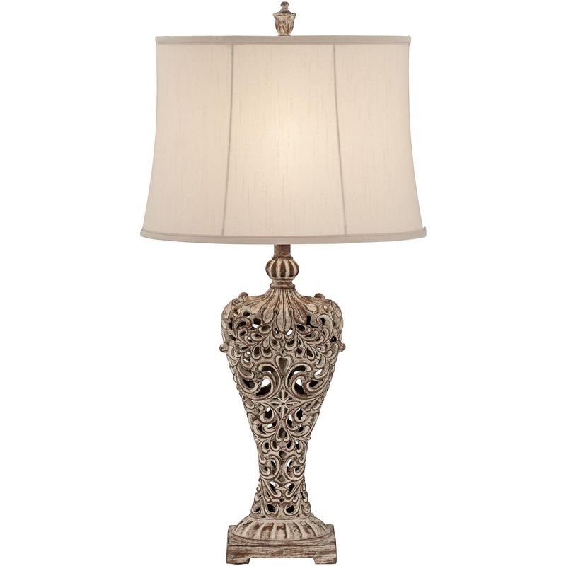Barnes and Ivy Elle Traditional Table Lamp 33" Tall Antique Gold Florentine Off White Oval Shade for Bedroom Living Room Bedside Nightstand Office, 1 of 10