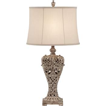 Barnes and Ivy Elle Traditional Table Lamp 33" Tall Antique Gold Florentine Off White Oval Shade for Bedroom Living Room Bedside Nightstand Office