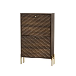 TiramisuBest Rattan Shoe Cabinet with 3 Flip Drawers & Black Pegboard, Narrow Entryway Shoe Rack for Hallway, Walnut - 1 of 4