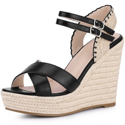 BLISSFUL STEP Women's Crisscross Strap Wedge Heel Ankle Strap Sandals