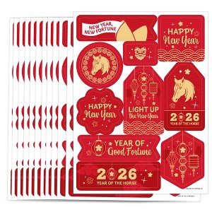Big Dot of Happiness Lunar New Year - 2026 Year of the Horse Party Favor Sticker Set - 12 Sheets - 120 Stickers - 1 of 4