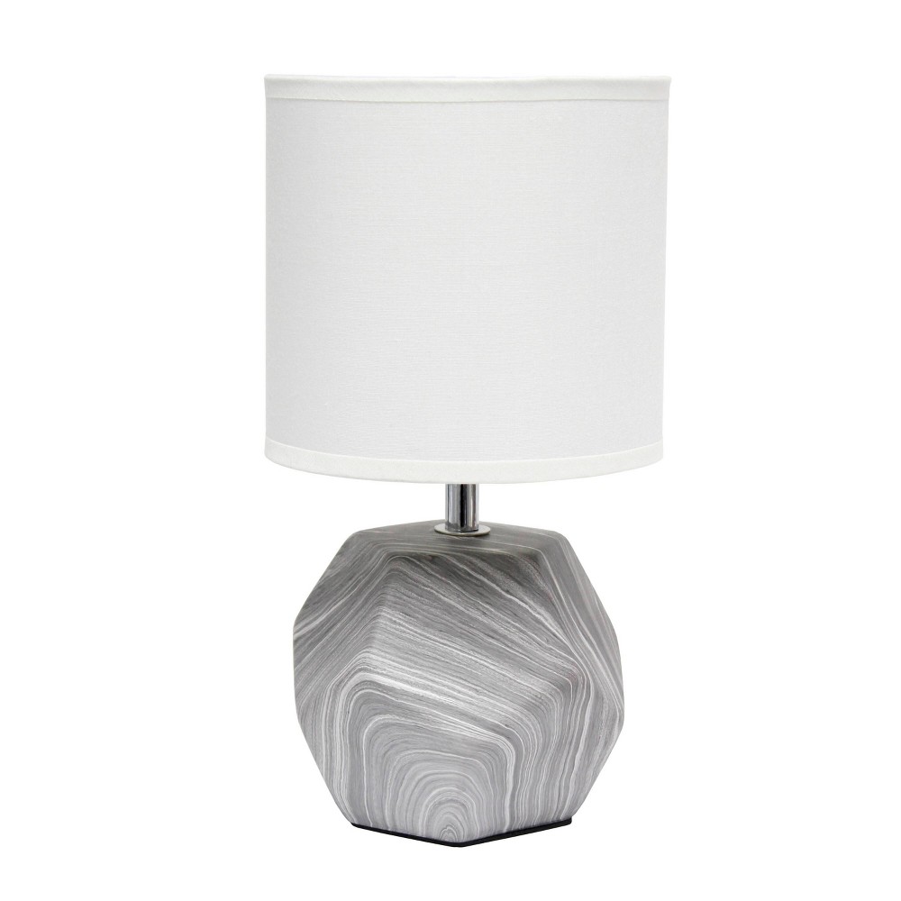 Photos - Floodlight / Garden Lamps Round Prism Mini Table Lamp with Matching Fabric Shade Gray/White - Simple