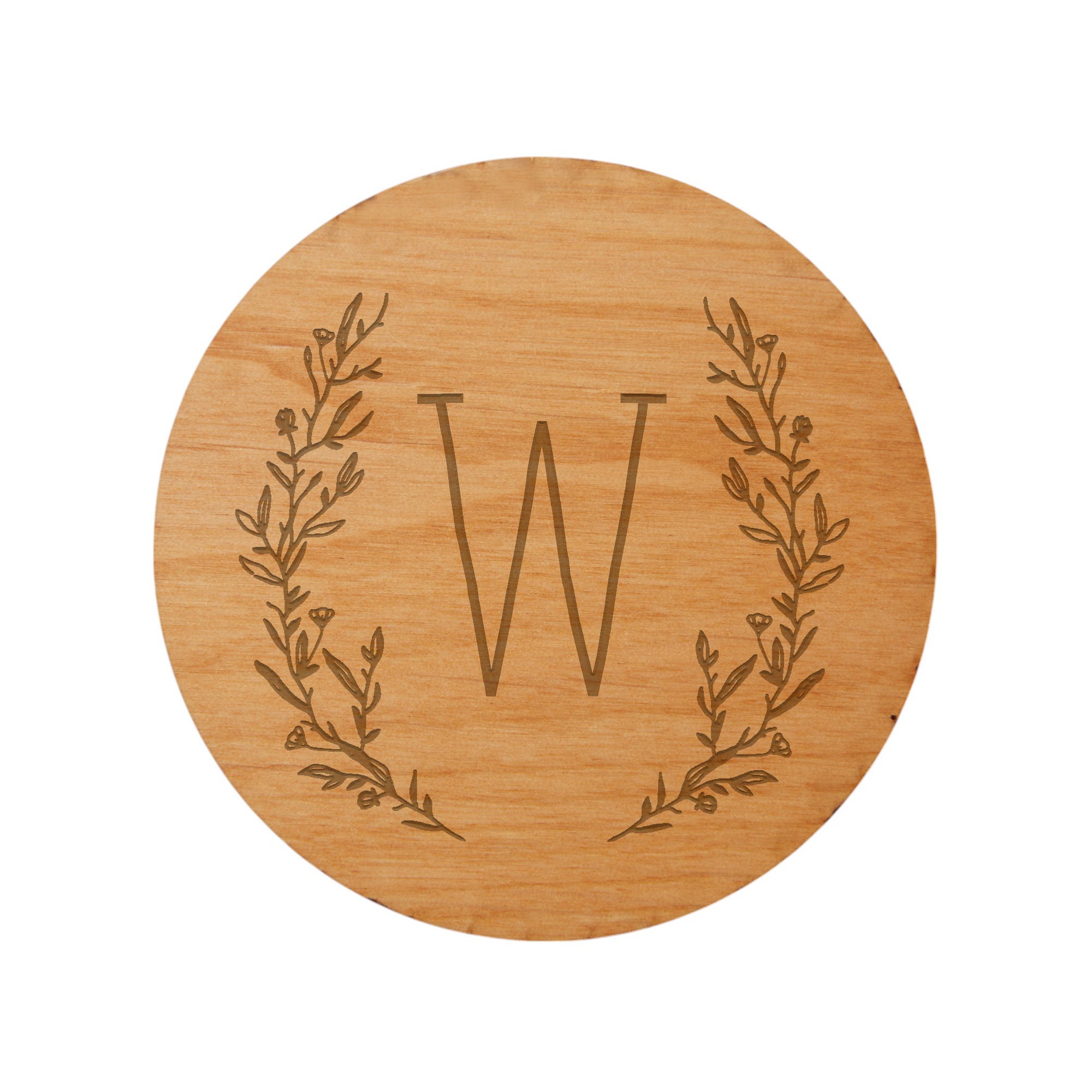 Personalization Mall Farmhouse Floral Personalized Initial Wood Coaster, W