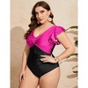 Women's Plus Size V Neck Swimwear One Piece Slimming Bathing Suit Halter Push Up Tummy Control Swimsuit - 4 of 4
