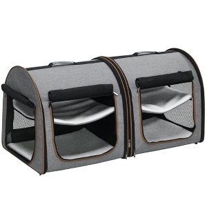Skyzone 39" Light Gray Foldable Soft-Sided Pet Carrier with Divider, 2 Compartments, Mesh Windows, - 1 of 4