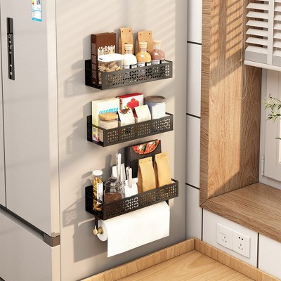4 Pack Magnetic Spice Rack, Magnetic Fridge Shelf For Kitchen Spice Organizer, Space Saving, Moveable Shelf Fridge Organizer