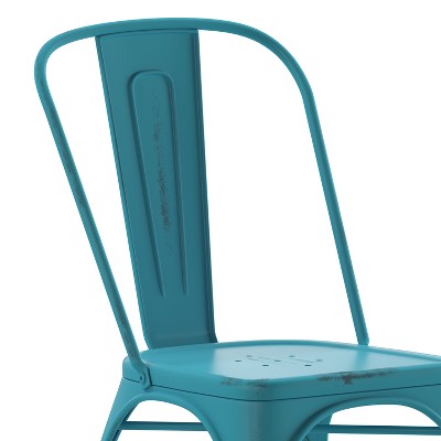 Blue Industrial Steel Armless Dining Chair with Tapered Legs