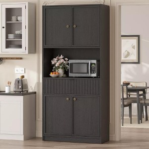70“ Tall Kitchen Pantry Storage Cabinet, Modern Kitchen Hutch Bar Cabinet with Microwave Stand, Buffet Sideboard with Hutch, Cupboard with Drawers - 1 of 4