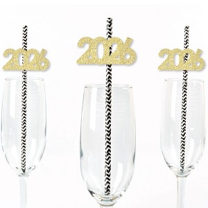 Big Dot of Happiness Gold Glitter 2026 Party Straws - No-Mess Real Gold Glitter Cut-Out Numbers New Year's Eve Party Paper Straws - Set of 24 - 1 of 4