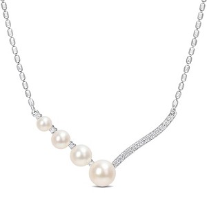 EVERLY JEWELRY  |   Sterling Silver 1/3 CT TGW Created White Sapphire & Cultured Freshwater  Pearl Pendant With Chain - 1 of 3